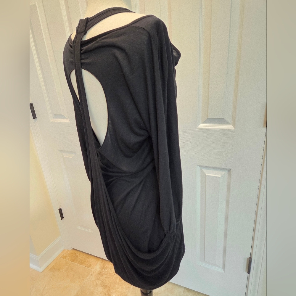 MASON 100% MODAL LITTLE BLACK SLING MIDI DRESS SEXY STRAPS OPEN BACK L